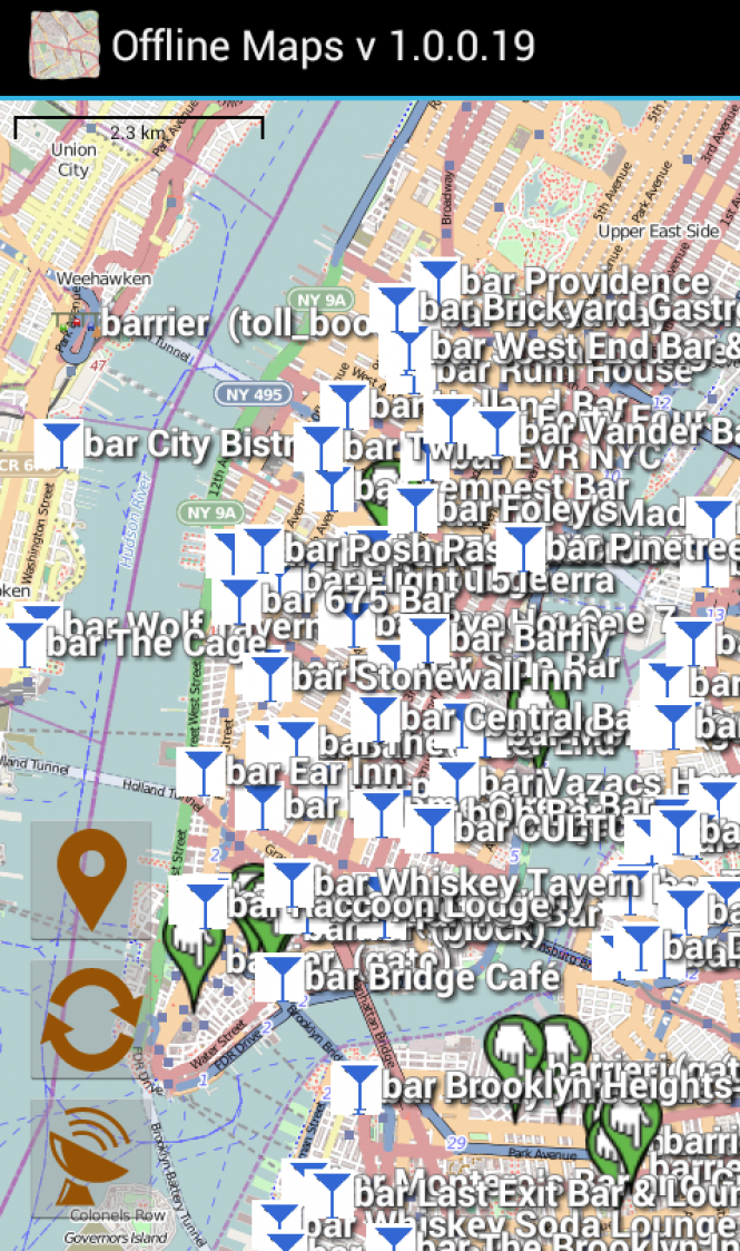Offline Maps: looking for a bar in Lower Manhattan