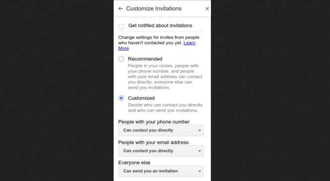 Hangouts Invite Options