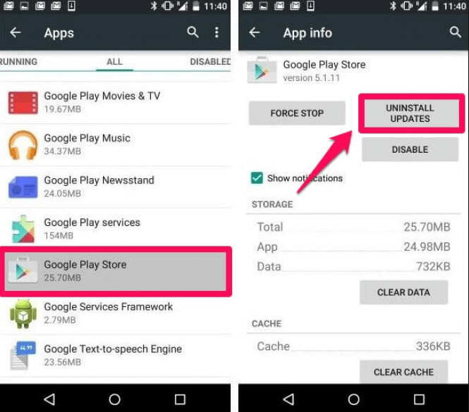 Uninstall Play Store Updates