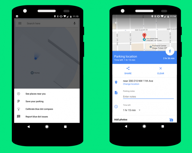 With a time limit setting Googles parking saver can beat Apple Maps
